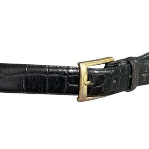 Mens Belt JOS. A. BANK Black Croco Italian Leather Gold Square Buckle Pants Belt